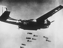 A B26 bomber dropping its bombs over Korea.